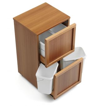  Differentiated waste bins in cherry wood